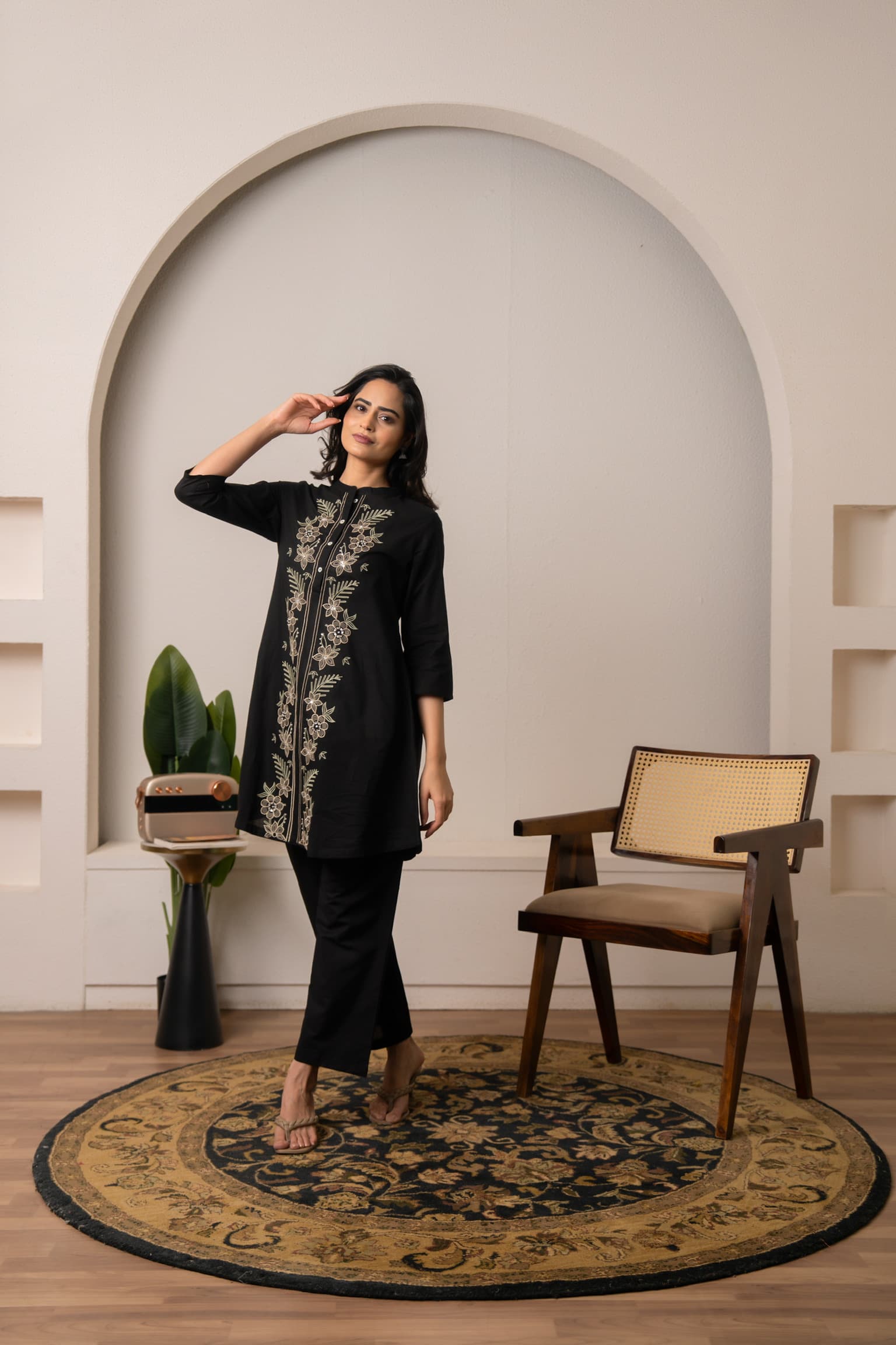 Black Embroidered Co-Ord Set view 2