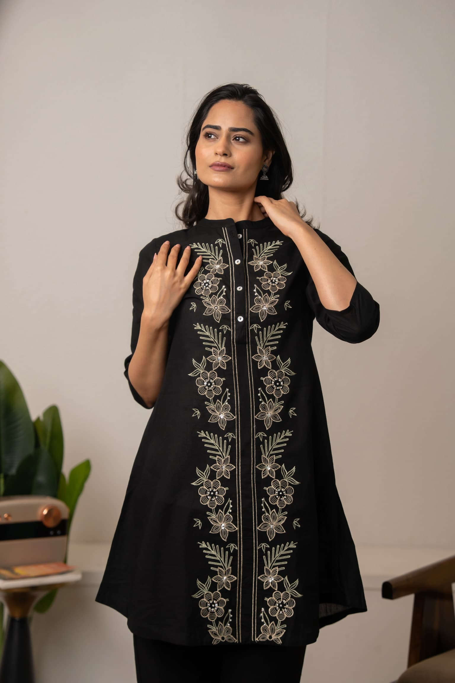 Black Embroidered Co-Ord Set view 4