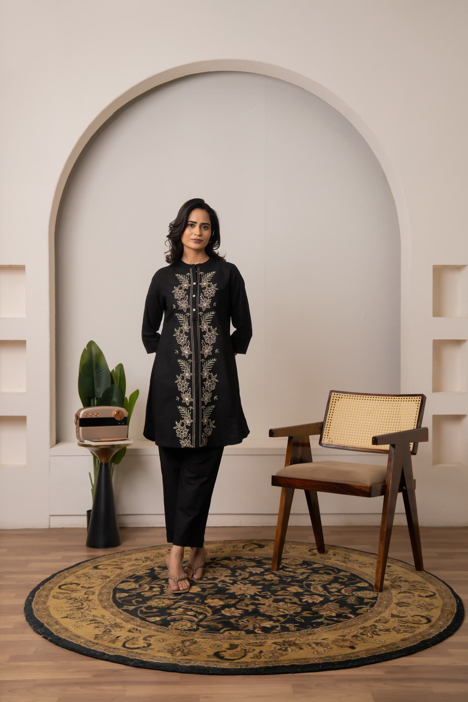 Black Embroidered Co-Ord Set view 7