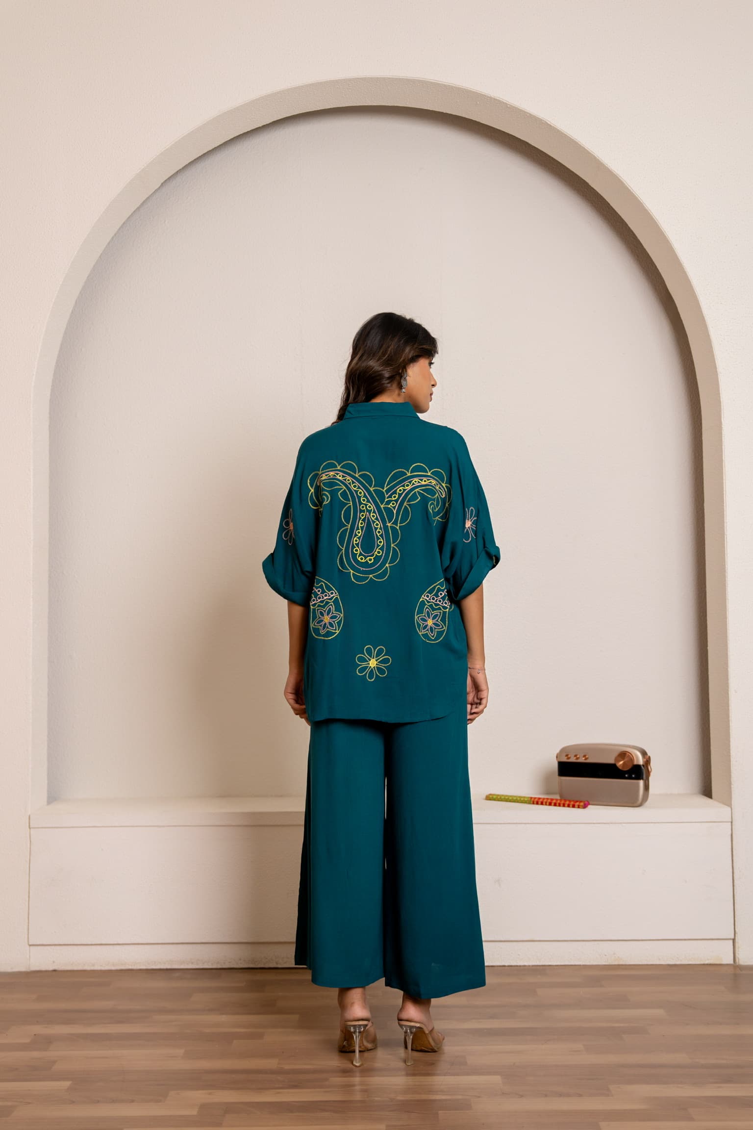 Teal Blue Embroidered Co-Ord Set
