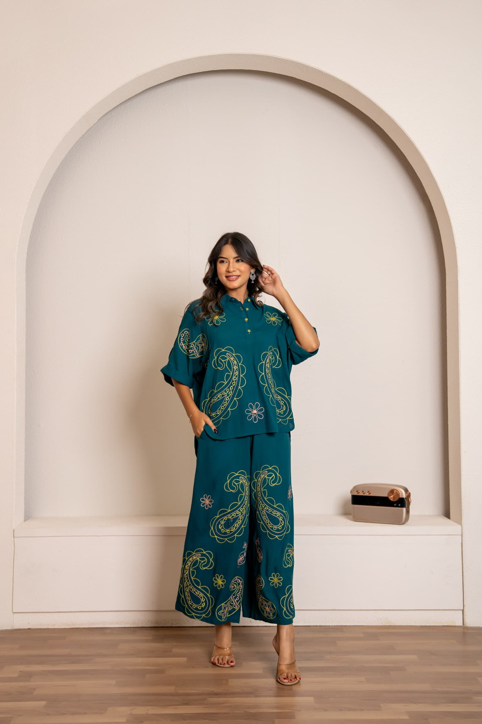 Teal Blue Embroidered Co-Ord Set view 6
