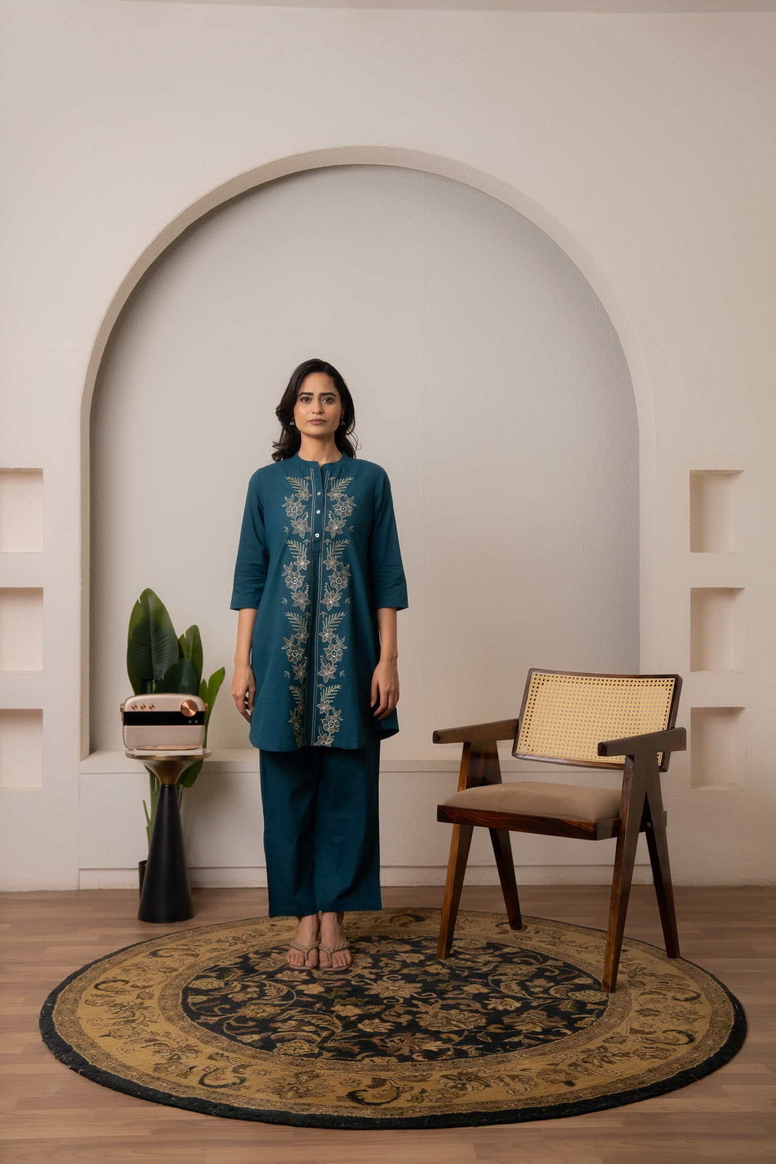 Teal Blue Embroidered Co-Ord Set view 2
