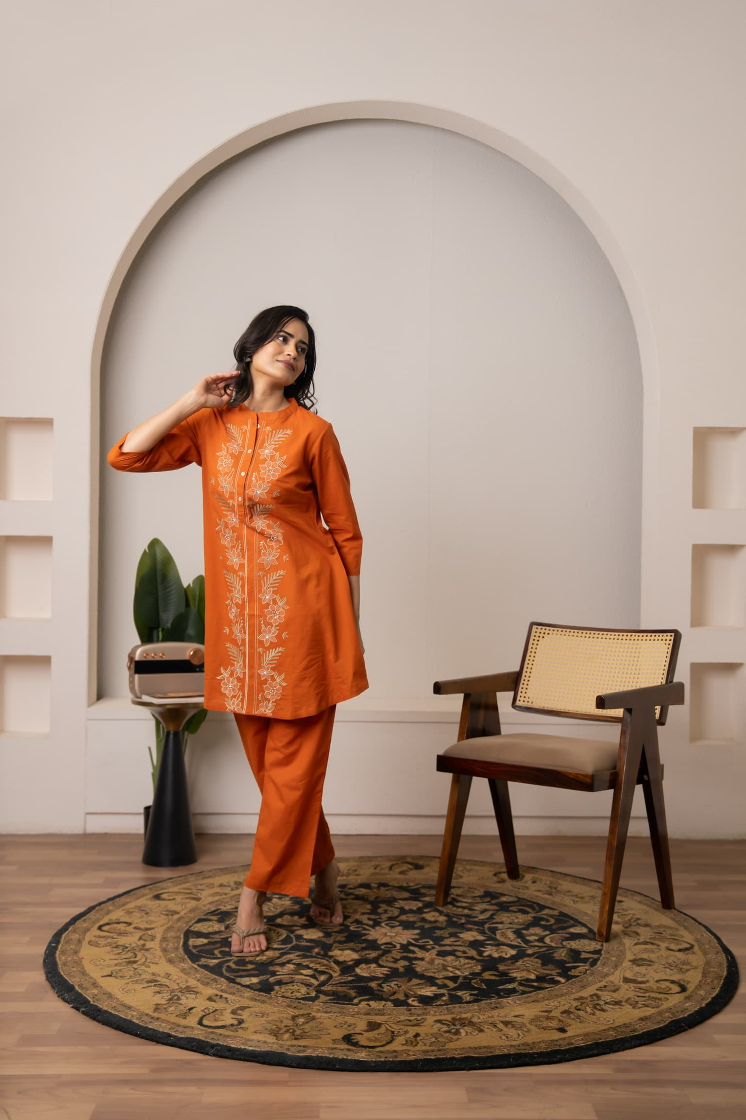 Terracotta Embroidered Co-Ord Set view 3