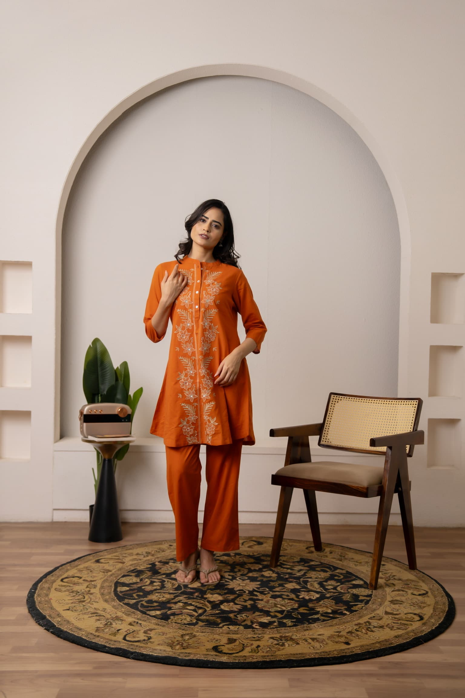 Terracotta Embroidered Co-Ord Set view 5