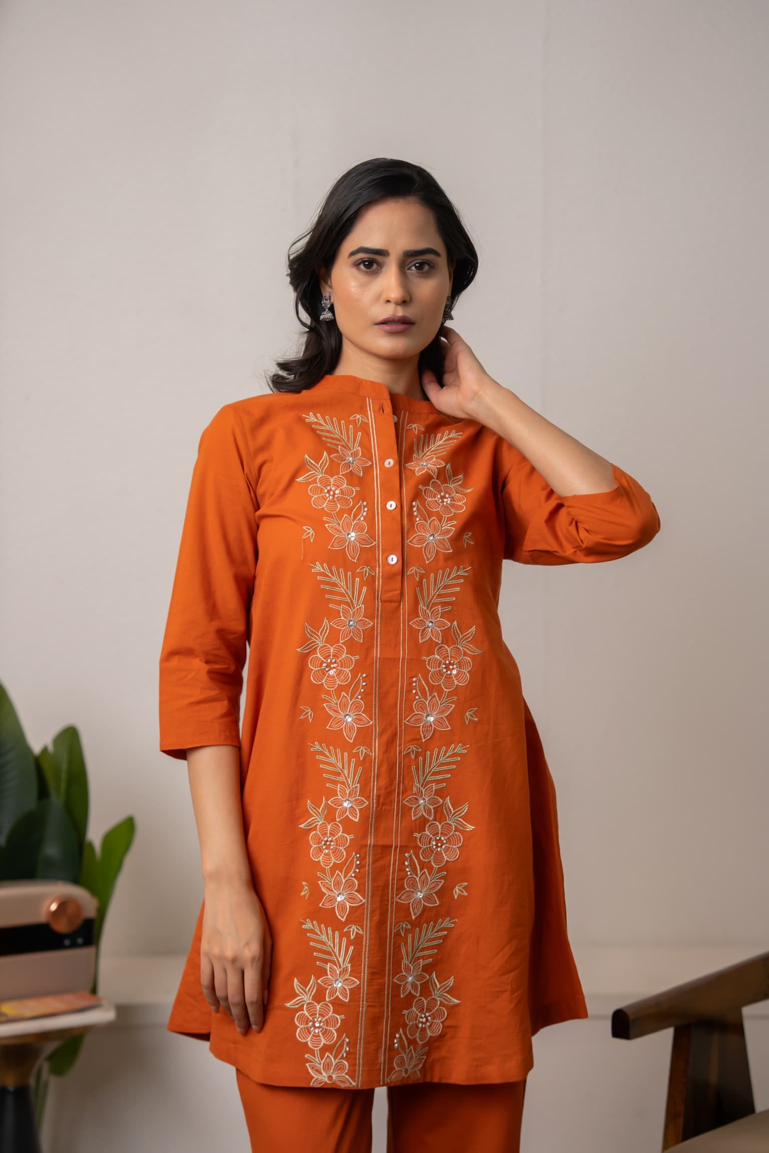 Terracotta Embroidered Co-Ord Set view 6