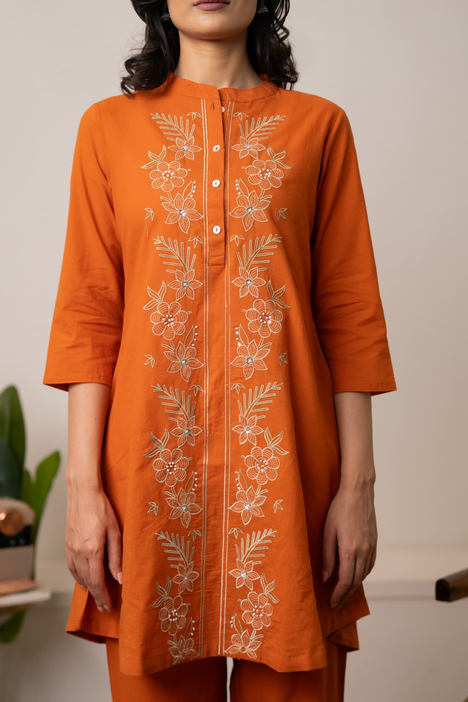 Terracotta Embroidered Co-Ord Set view 8