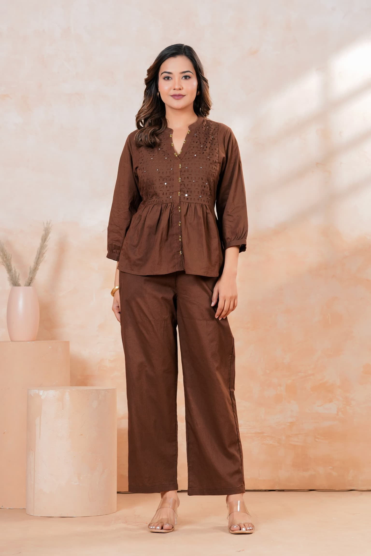Brown Lazer-Cut Co-Ord Set