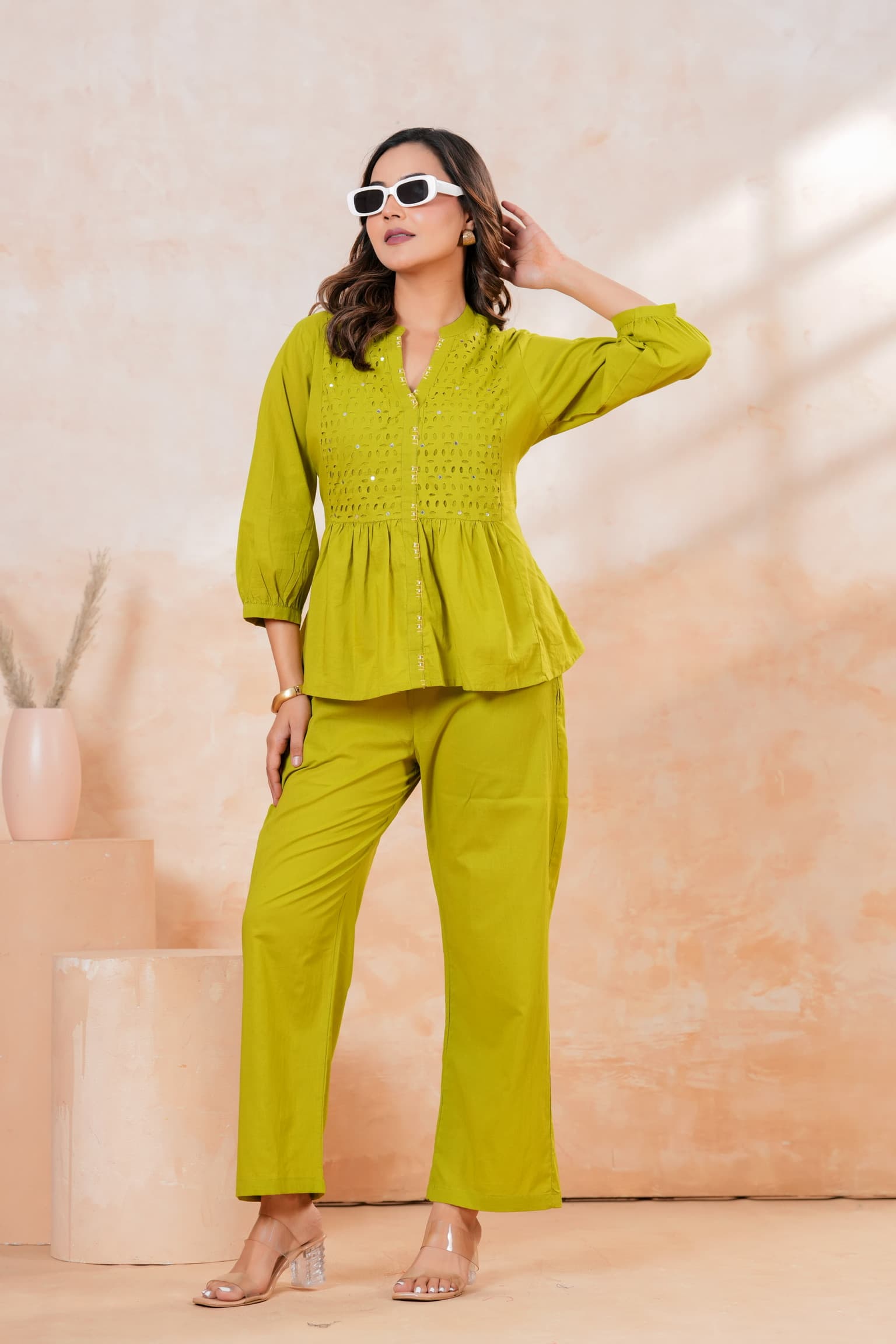 Lime Lazer-Cut Work Co-ord Set view 2