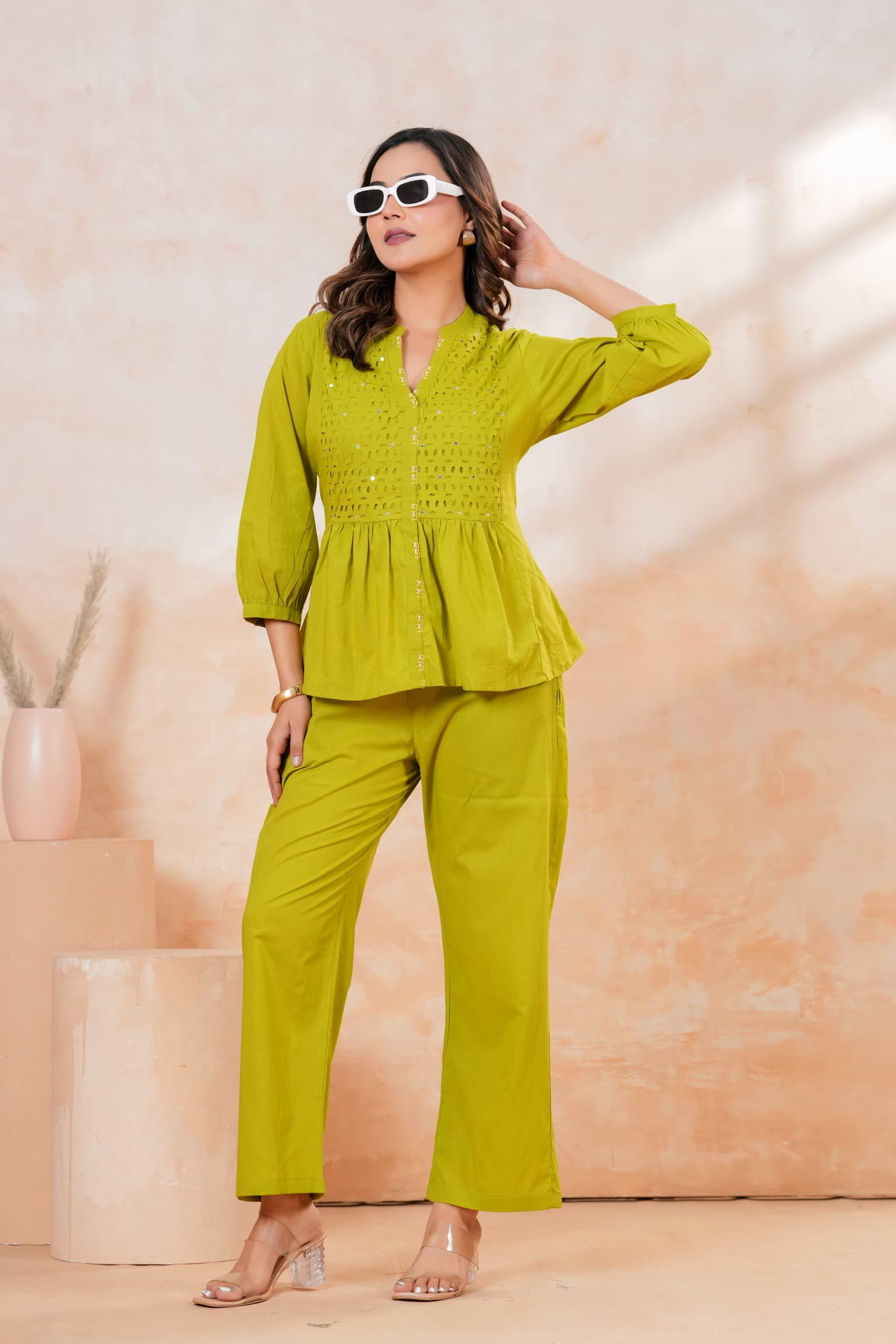 Lime Lazer-Cut Work Co-ord Set view 3