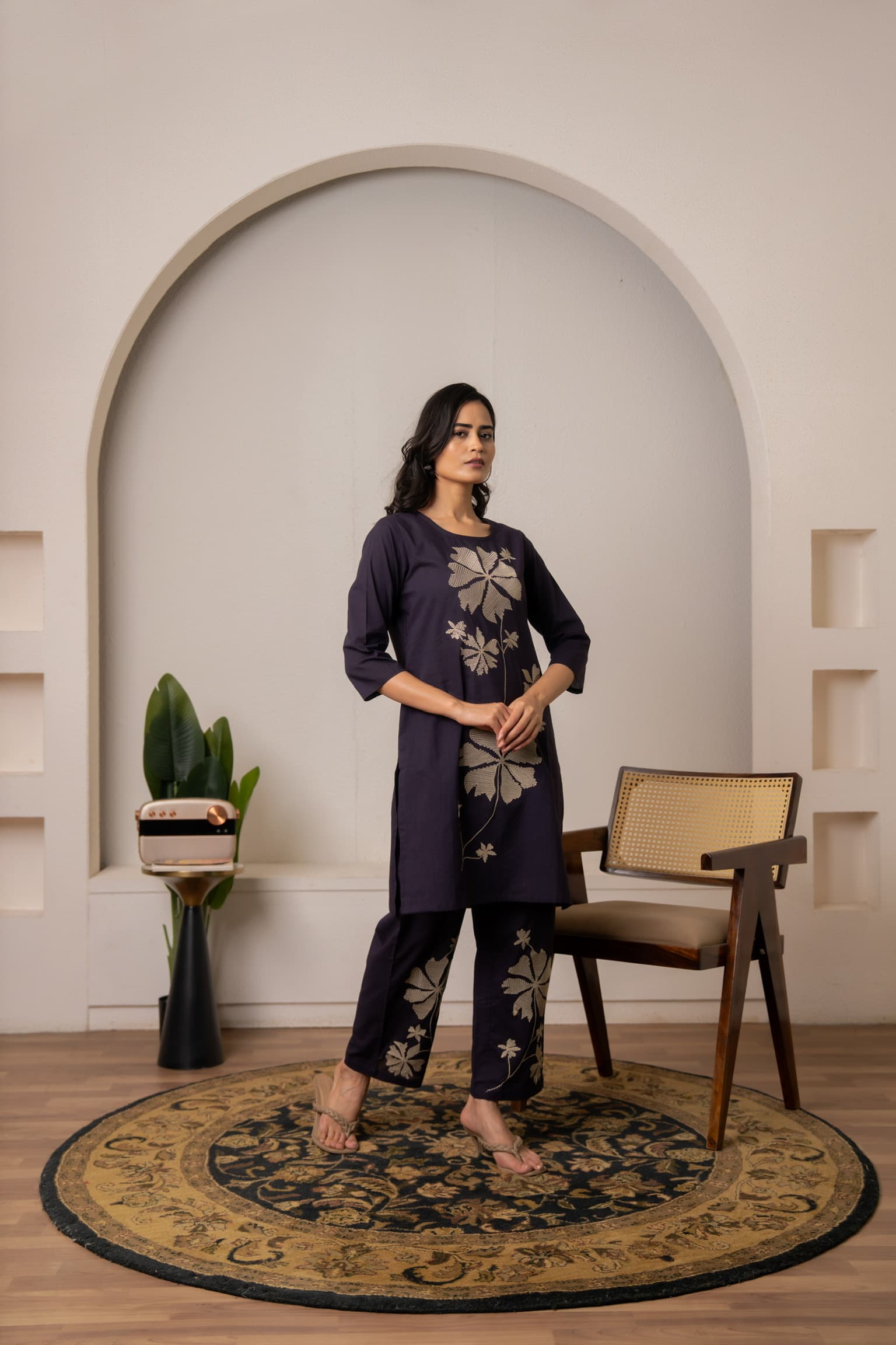 Purple Embroidered Co-Ord Set view 3