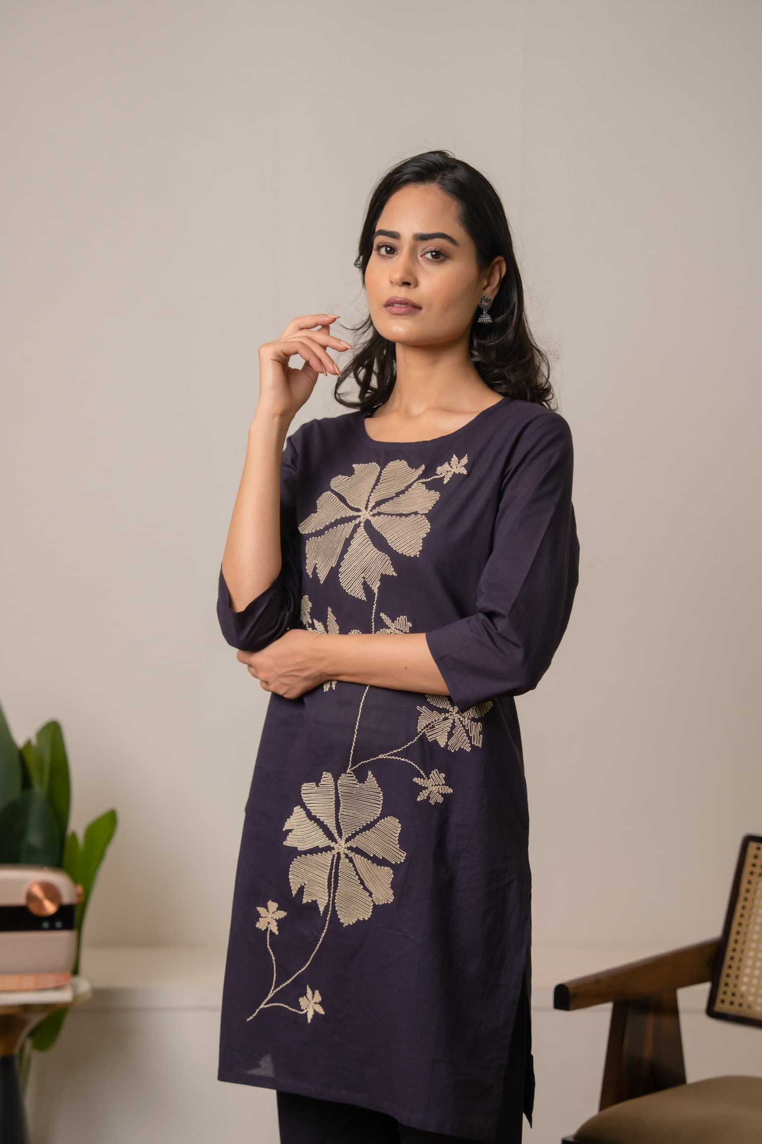 Purple Embroidered Co-Ord Set view 7