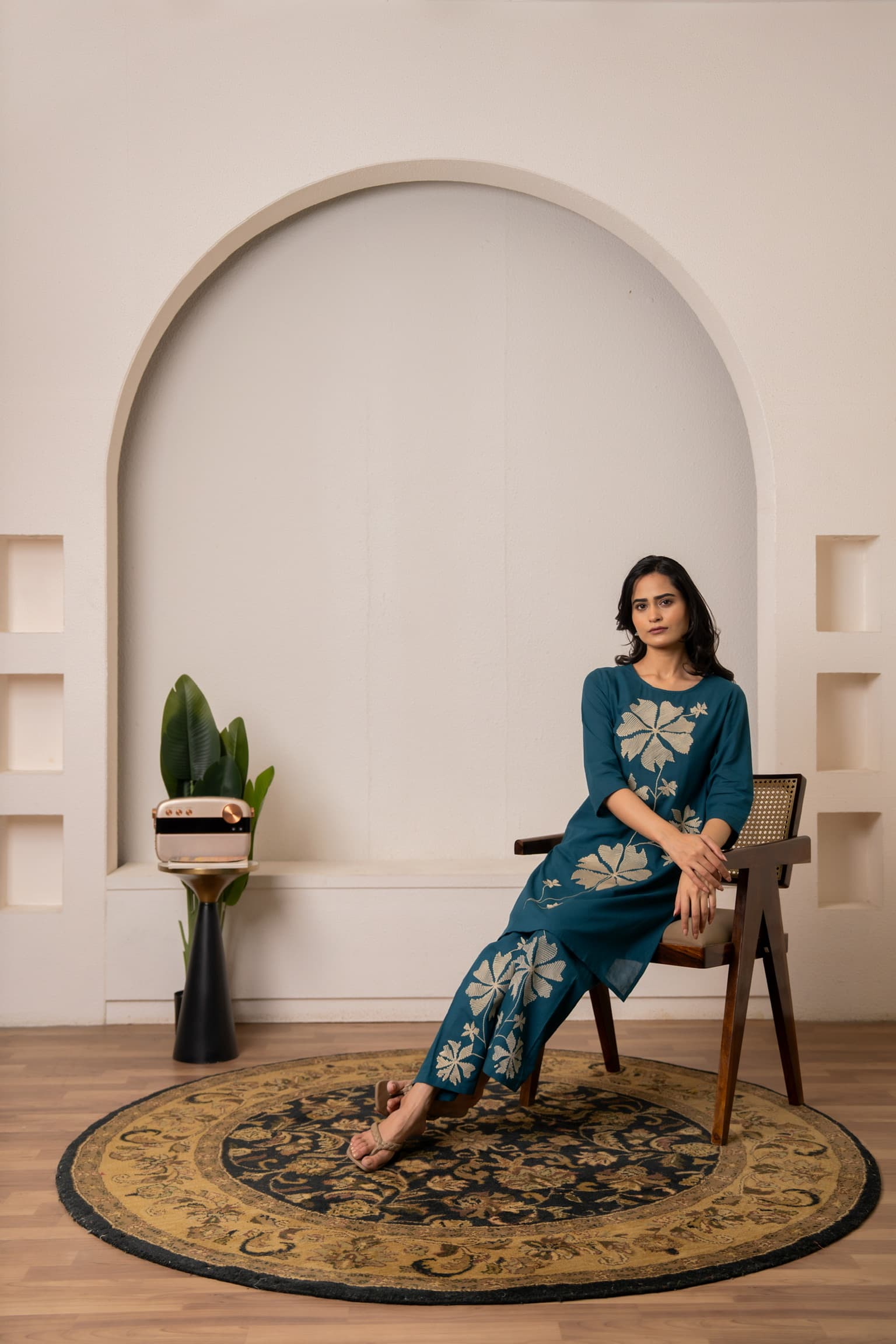 Teal Blue Embroidered Co-Ord Set view 2