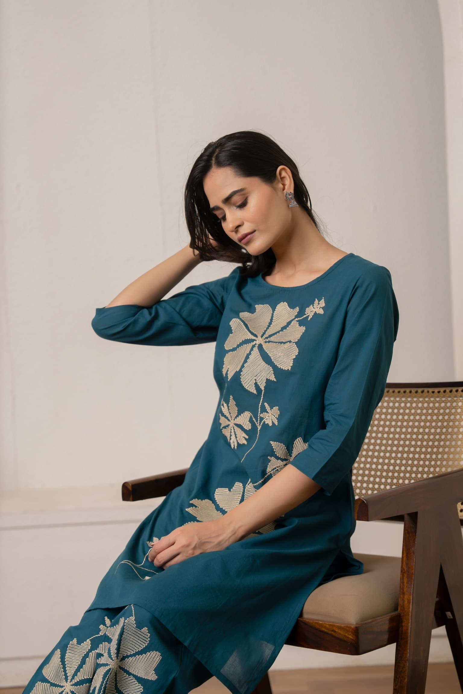 Teal Blue Embroidered Co-Ord Set view 4