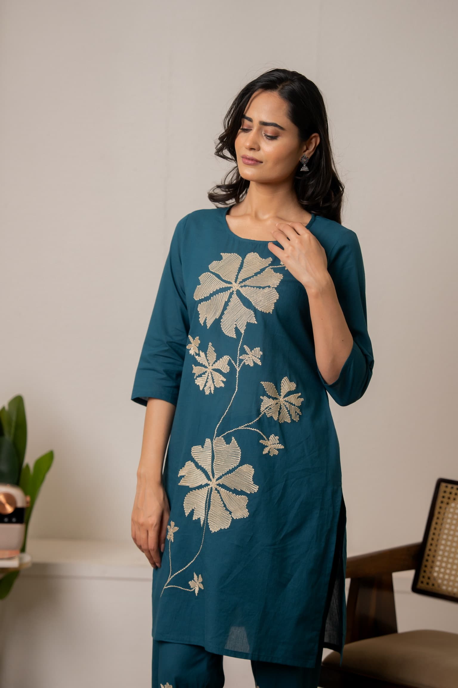 Teal Blue Embroidered Co-Ord Set view 6