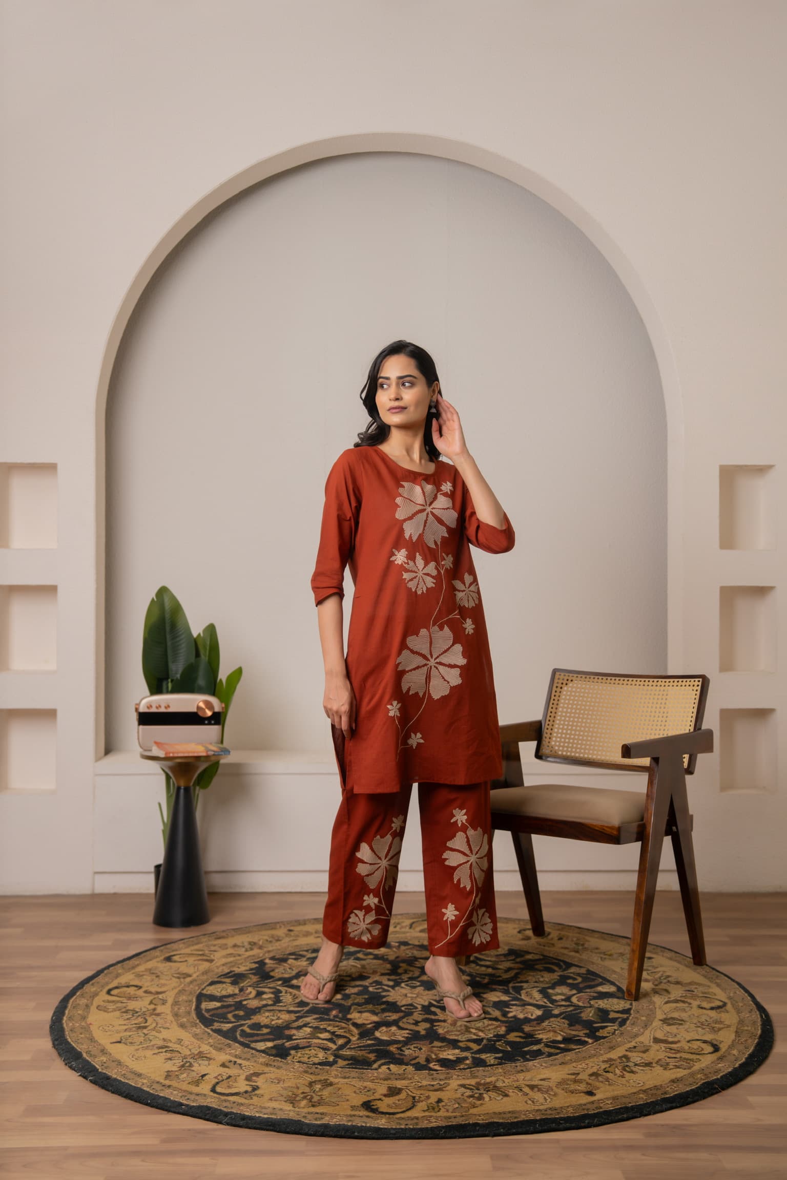 Terracotta Embroidered Co-Ord Set view 2