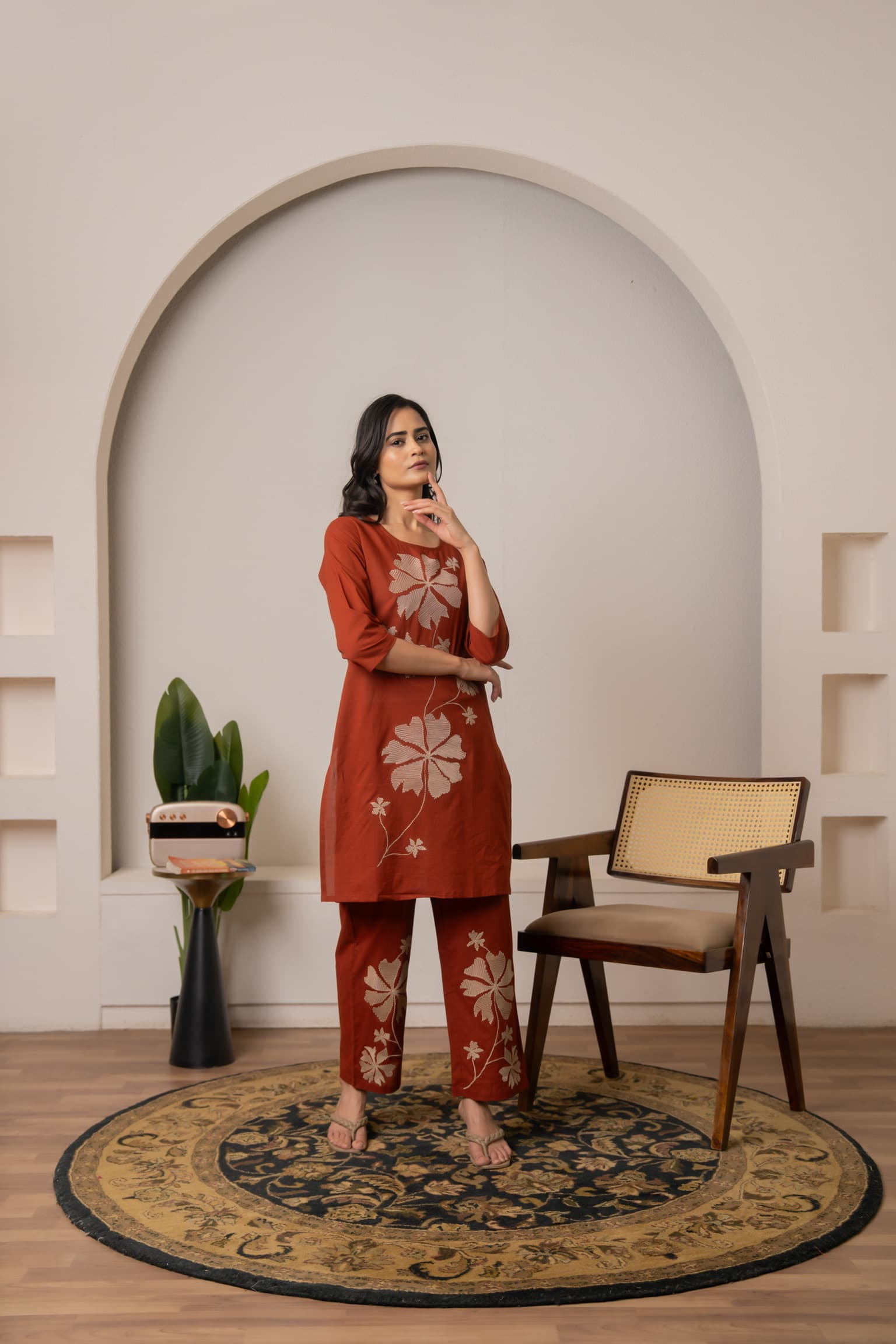 Terracotta Embroidered Co-Ord Set view 3
