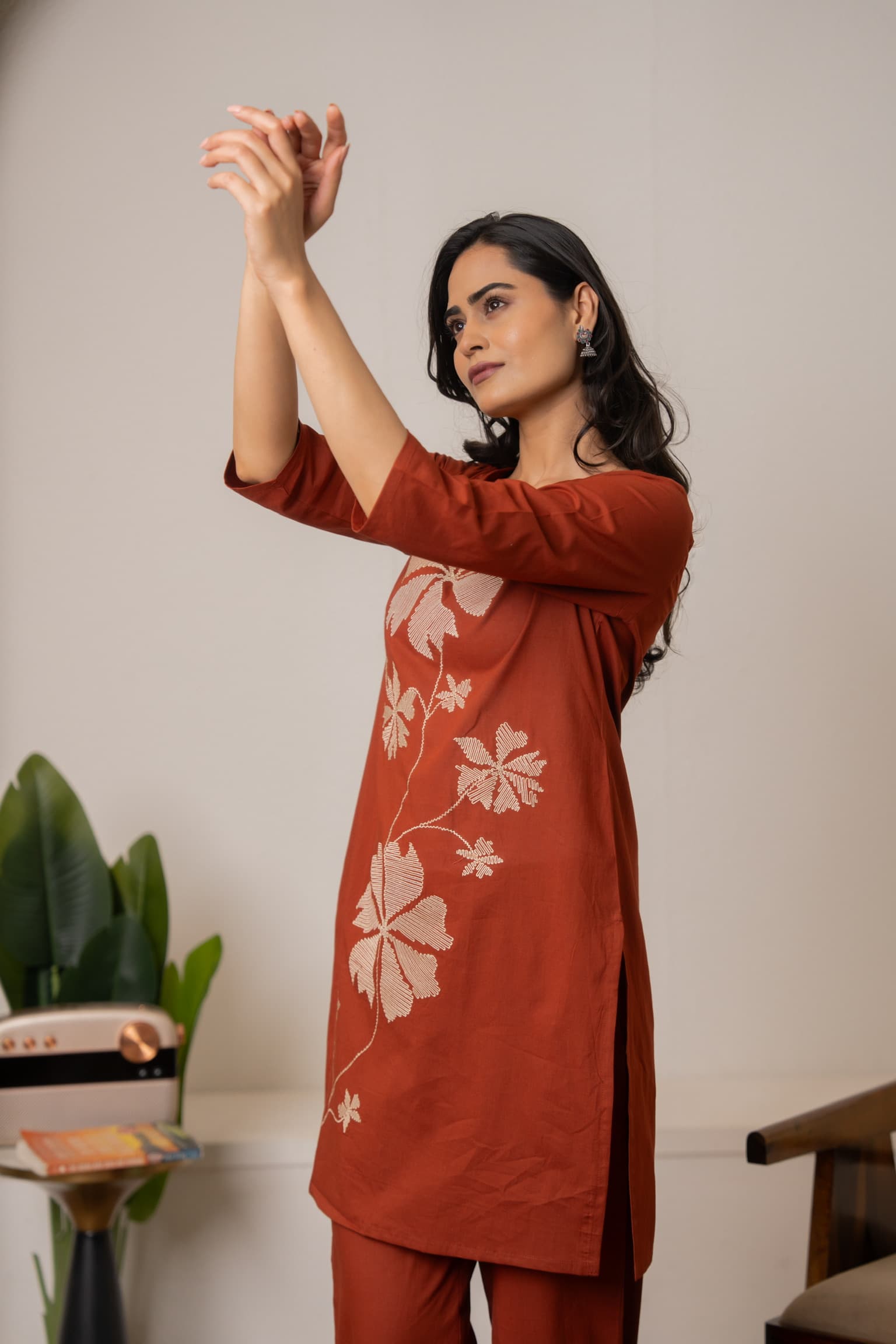 Terracotta Embroidered Co-Ord Set view 6