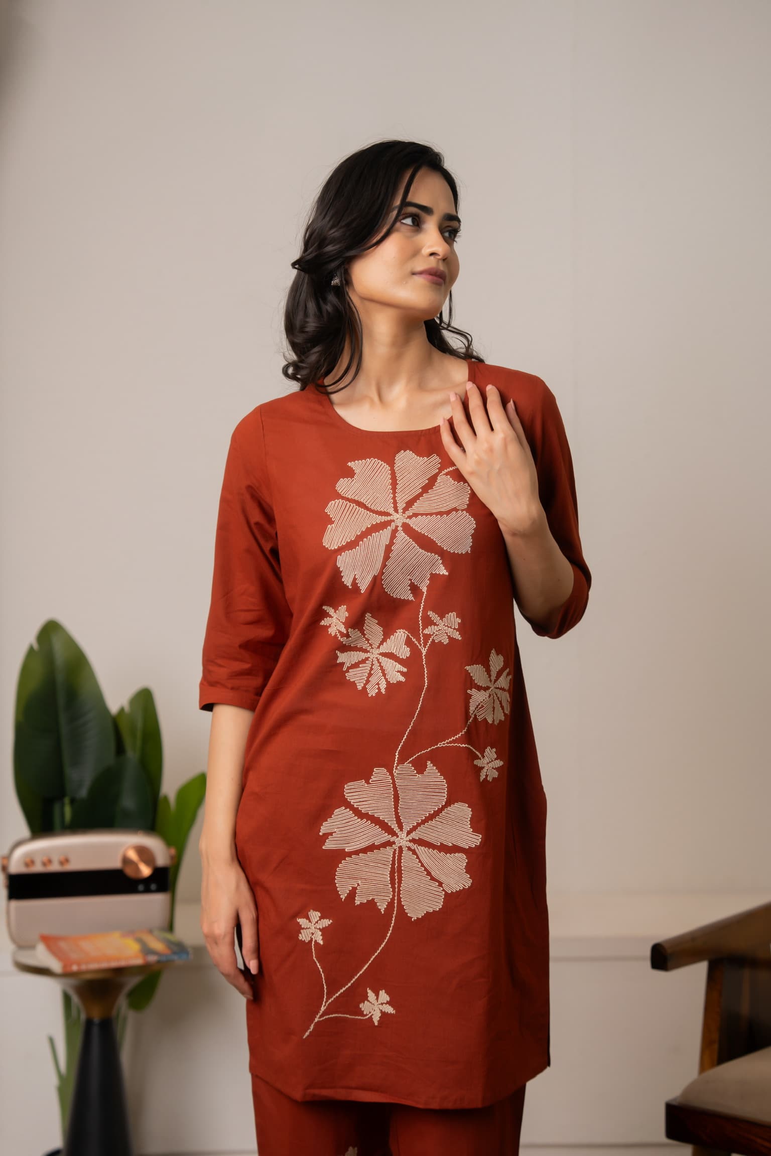 Terracotta Embroidered Co-Ord Set view 7