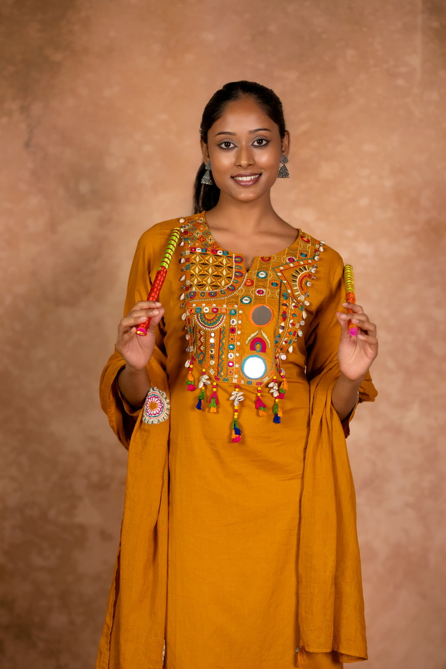 Mustard Embroidered Kurta Set view 2
