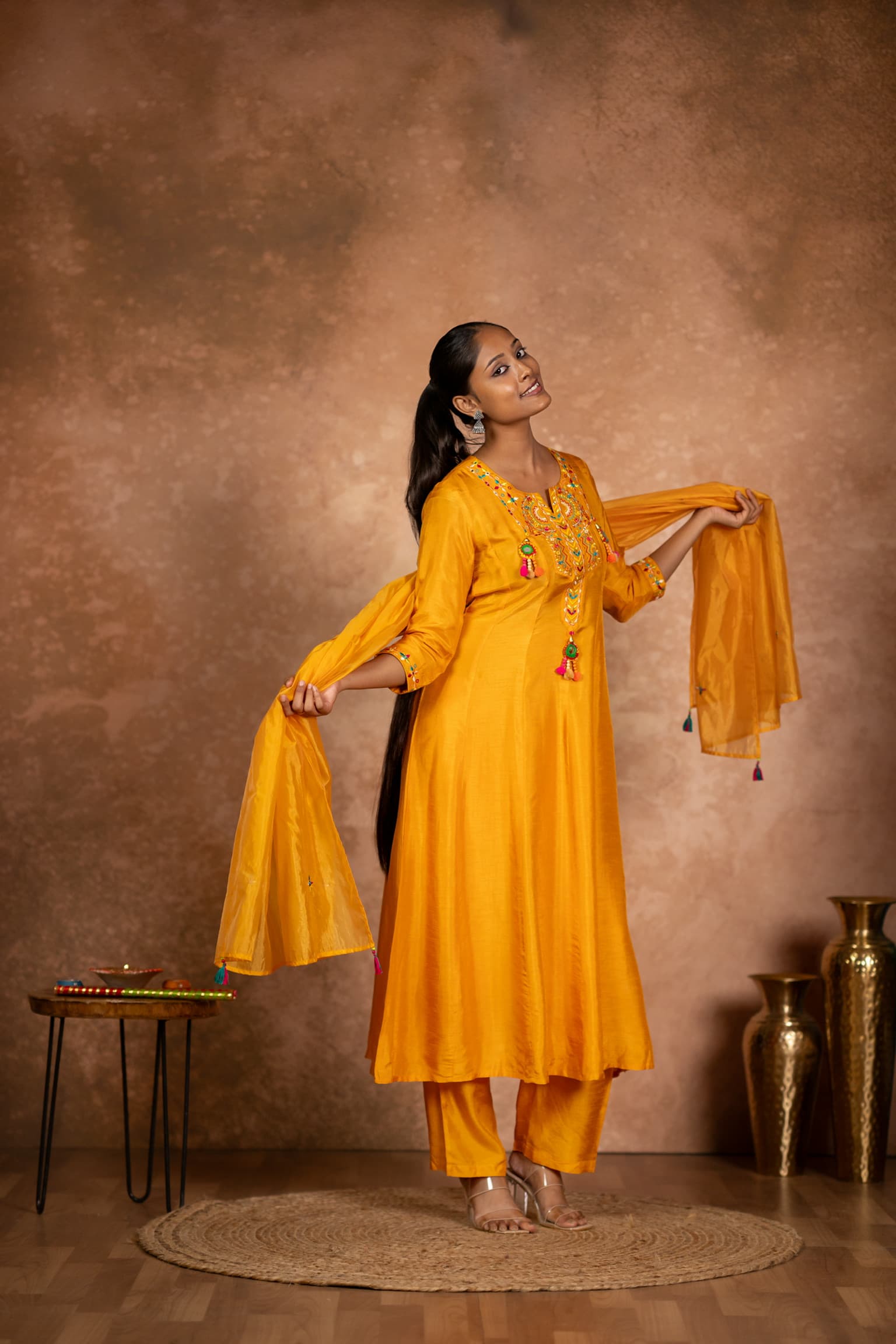 Mustard Embroidered Kurta Set view 4