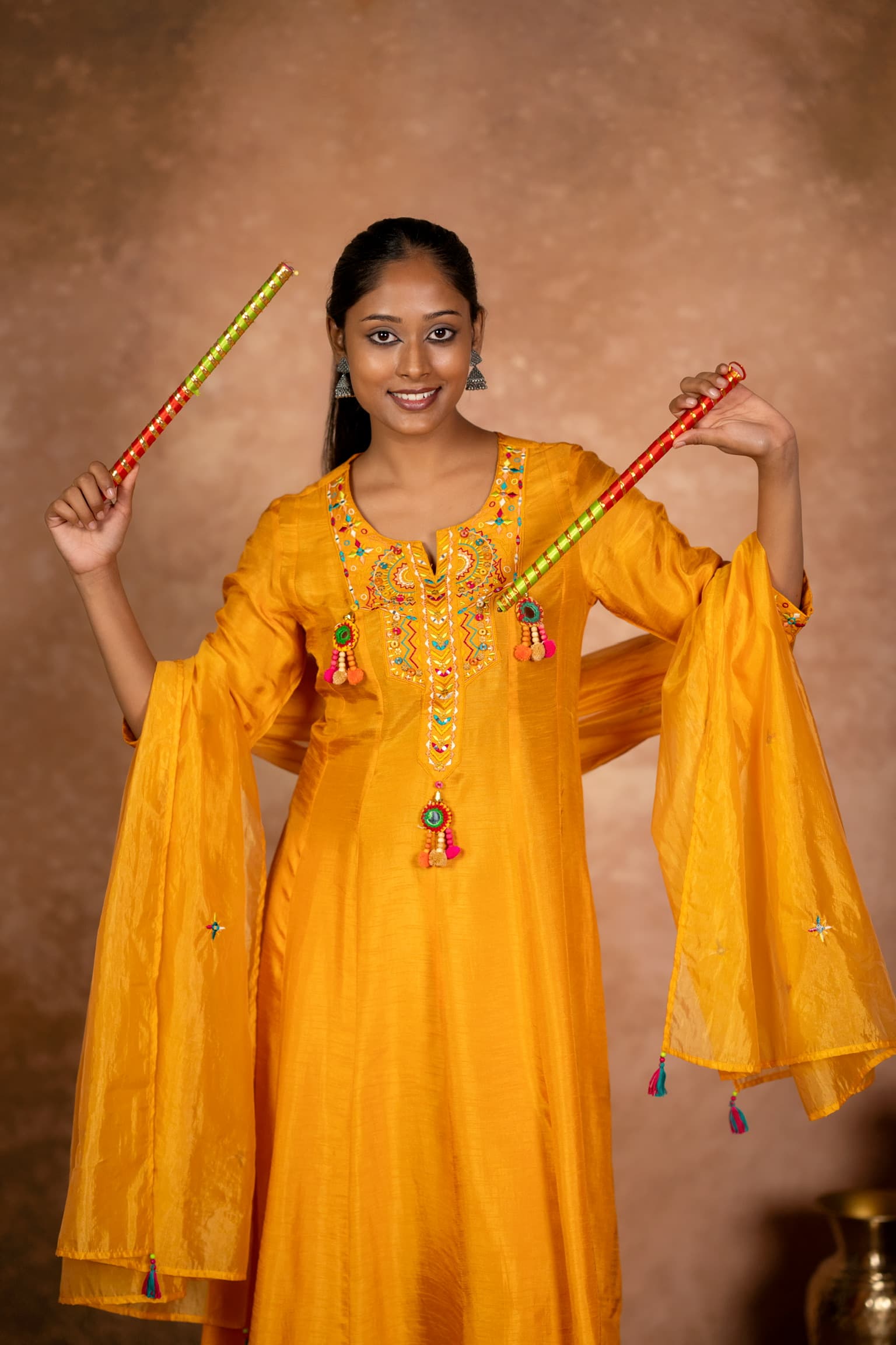 Mustard Embroidered Kurta Set view 5