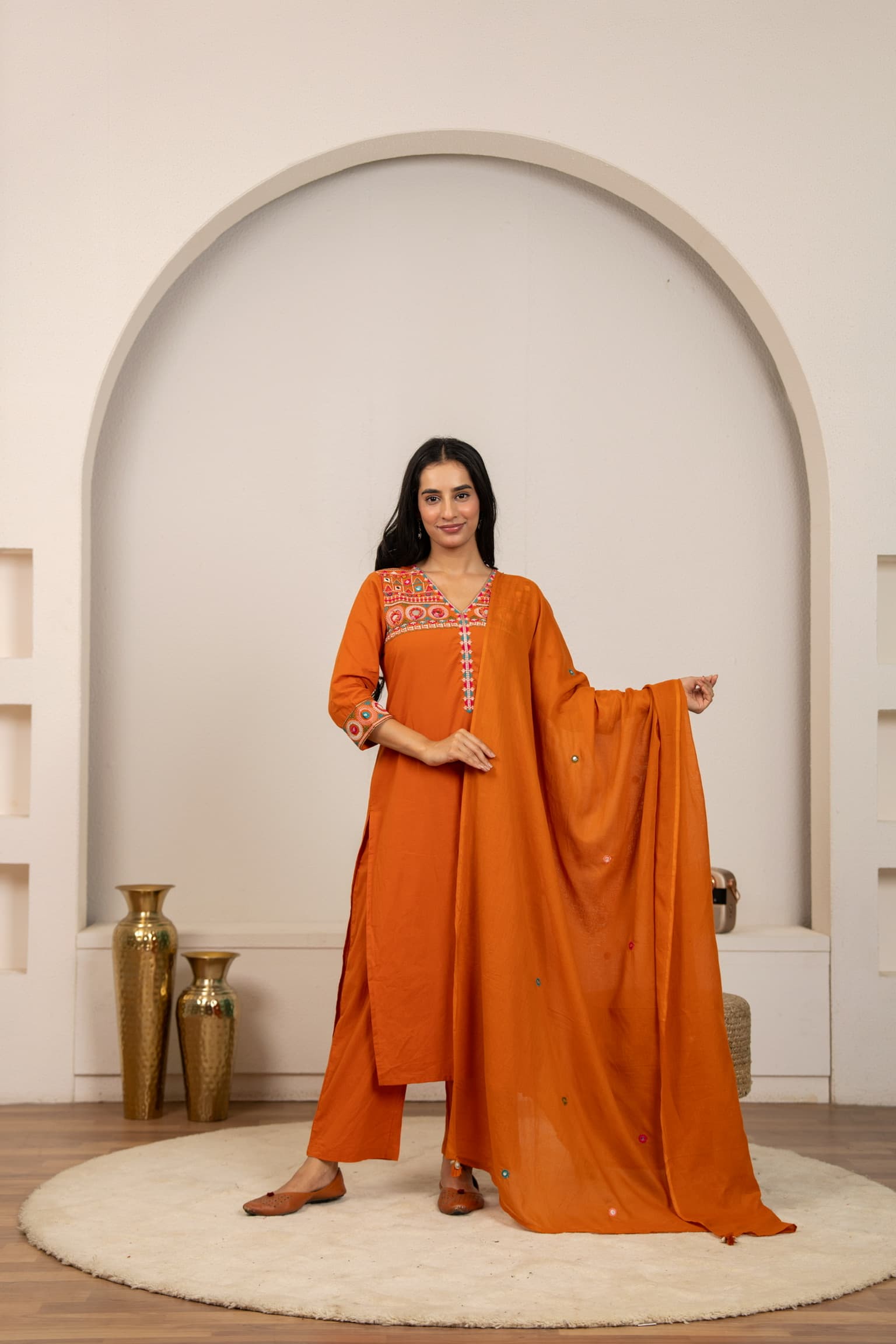 Terracotta Embroidered Kurta Set