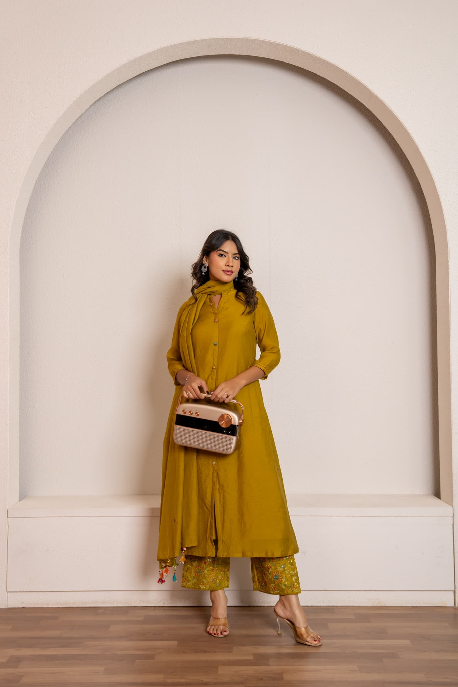 Lime Embroidered Kurta Set view 3