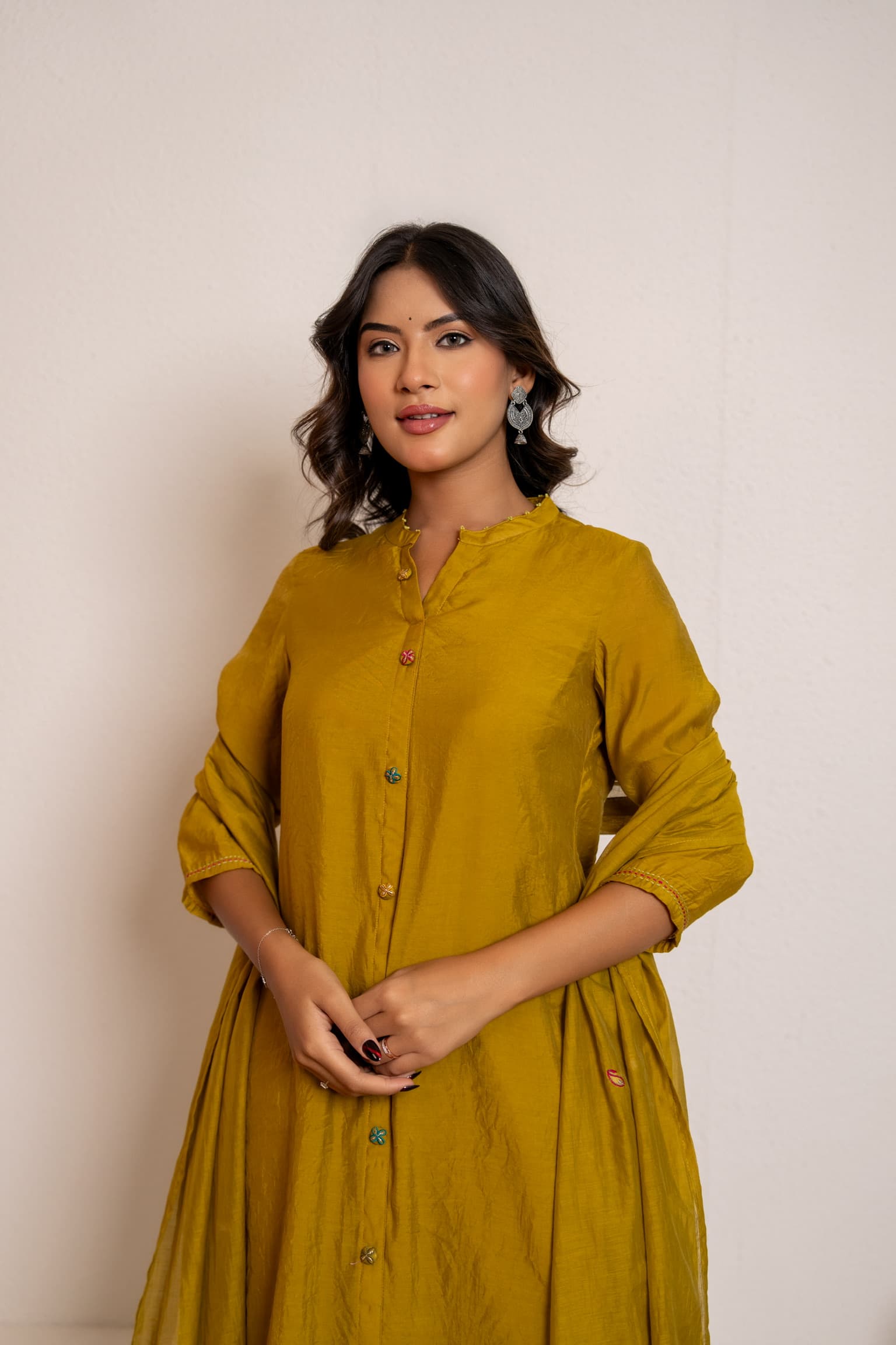 Lime Embroidered Kurta Set view 4
