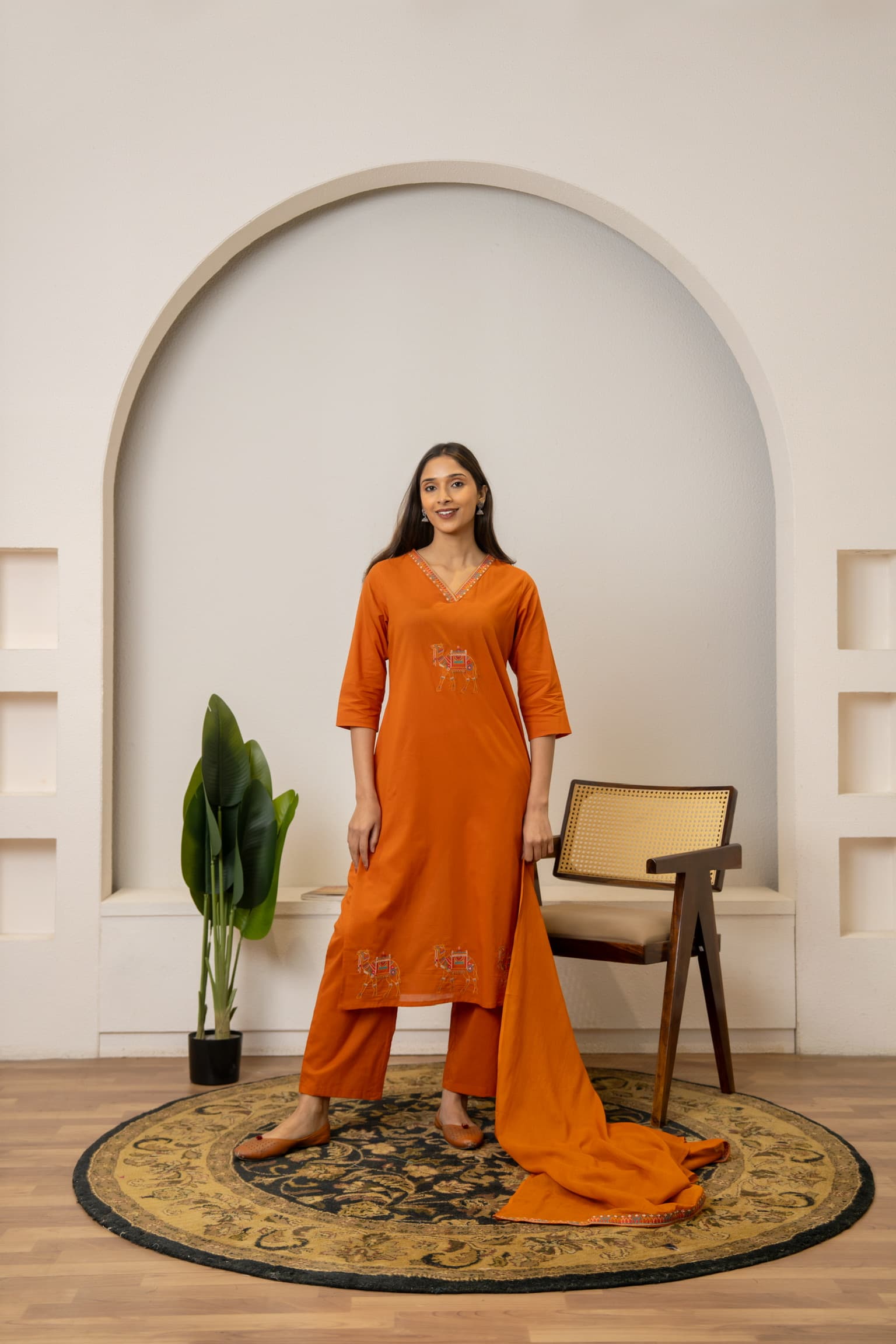 Terracotta Embroidered Kurta Set
