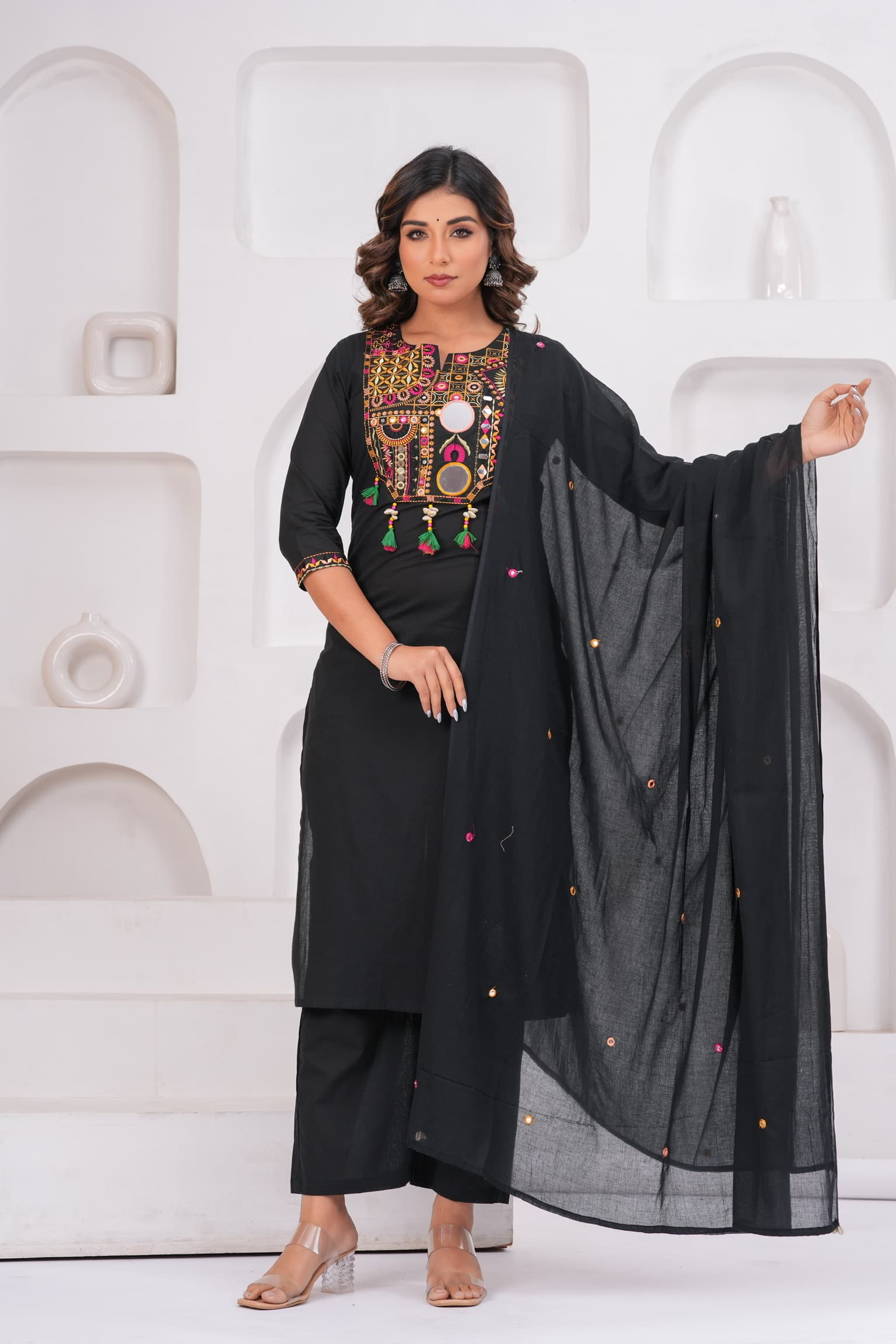 Black Embroidered Kurta Set view 2