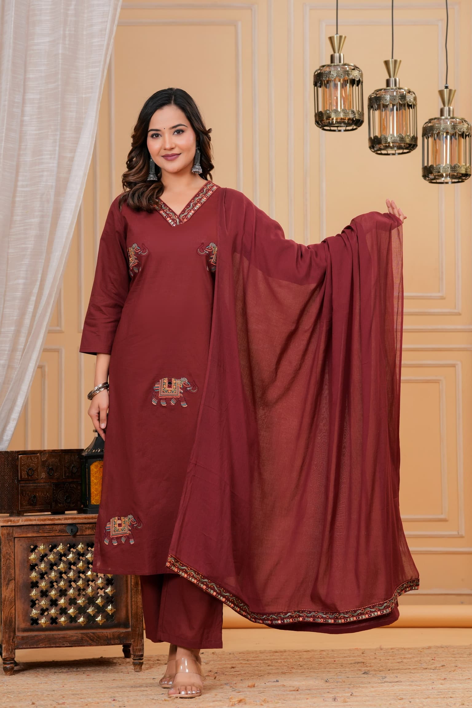 Maroon Embroidered Kurta Set