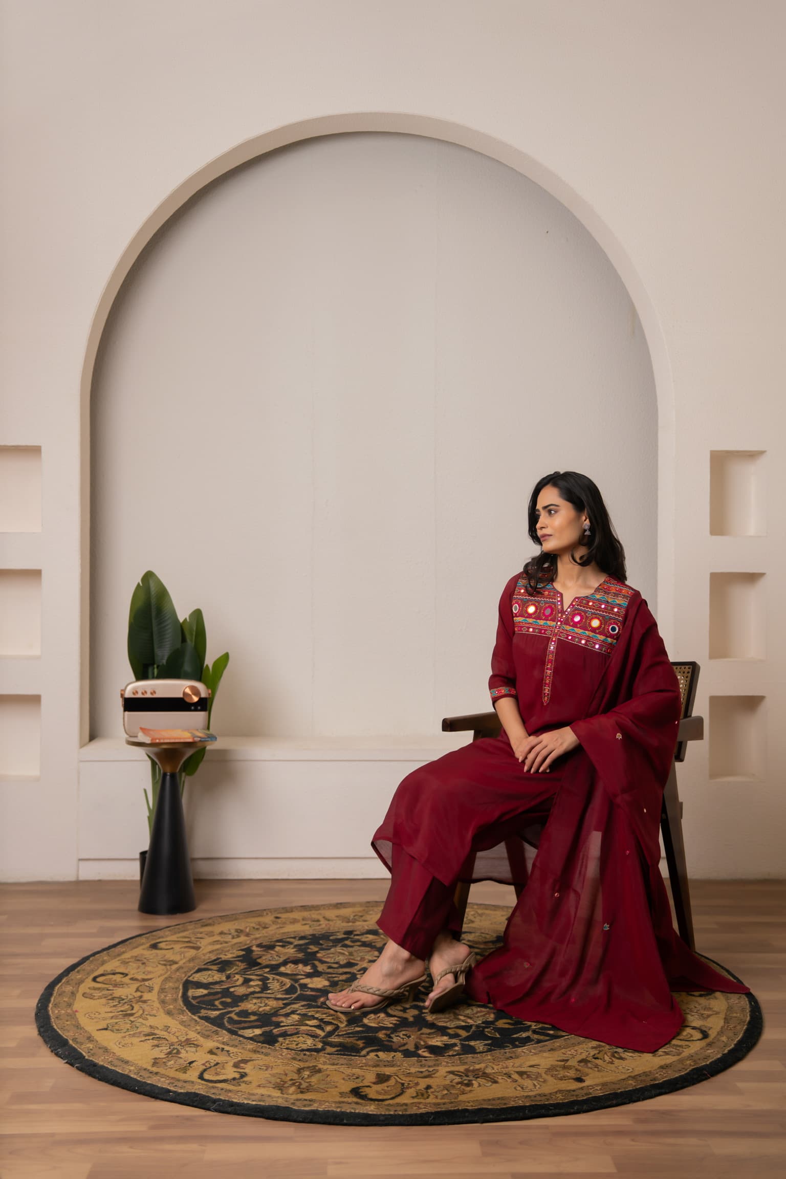 Maroon Embroidered Kurta Set view 7