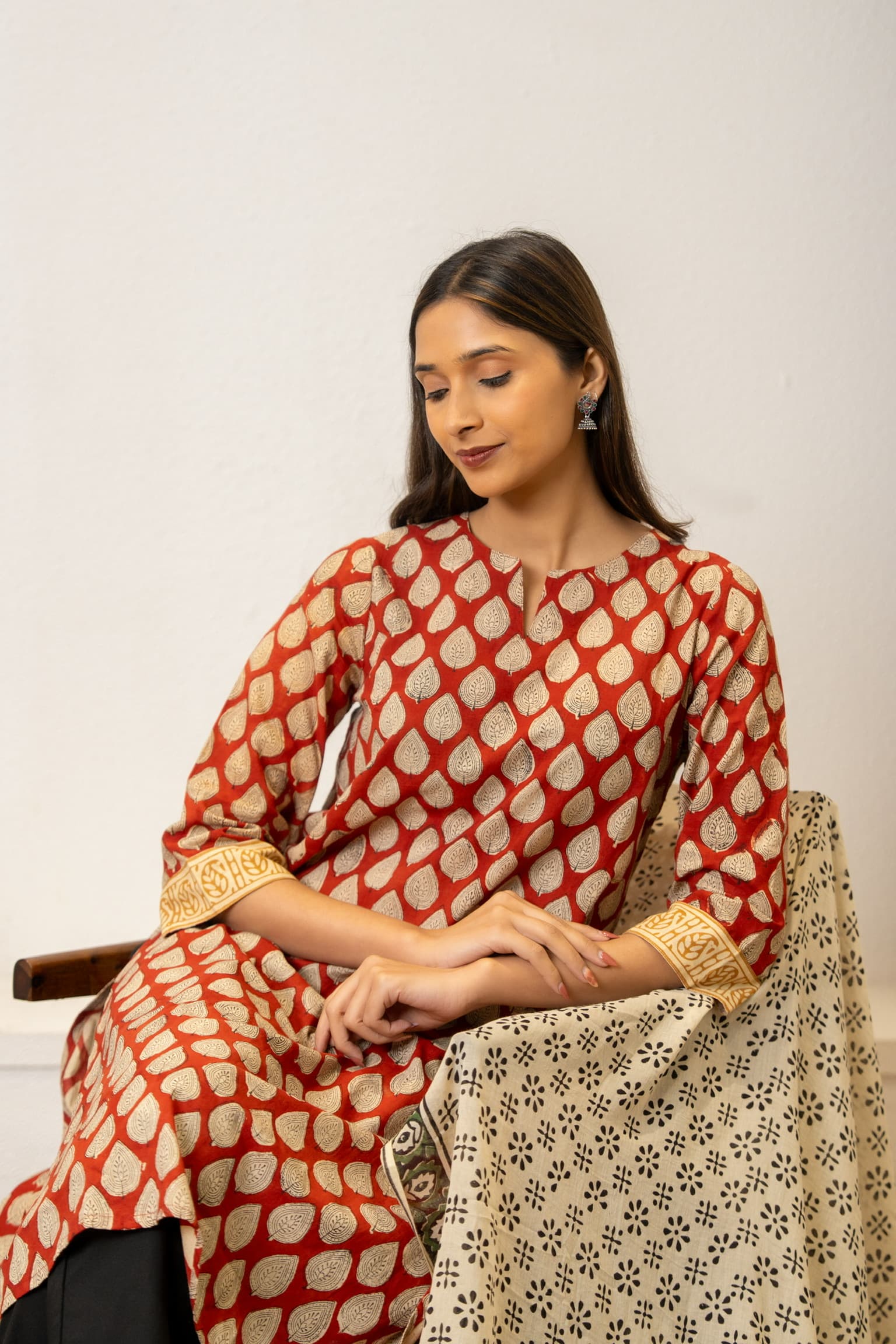 Red Printed Kurta Set view 8
