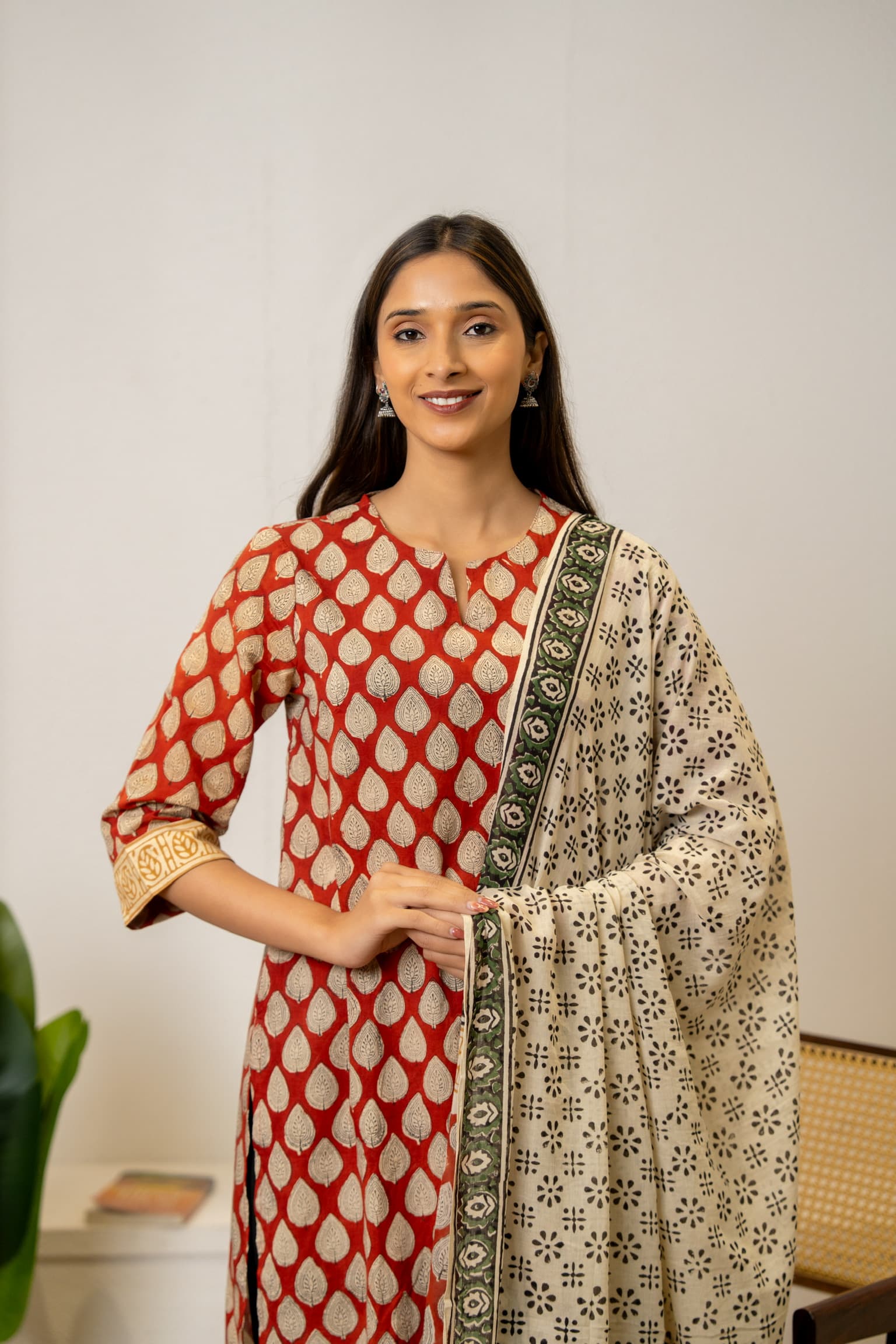 Red Printed Kurta Set view 9
