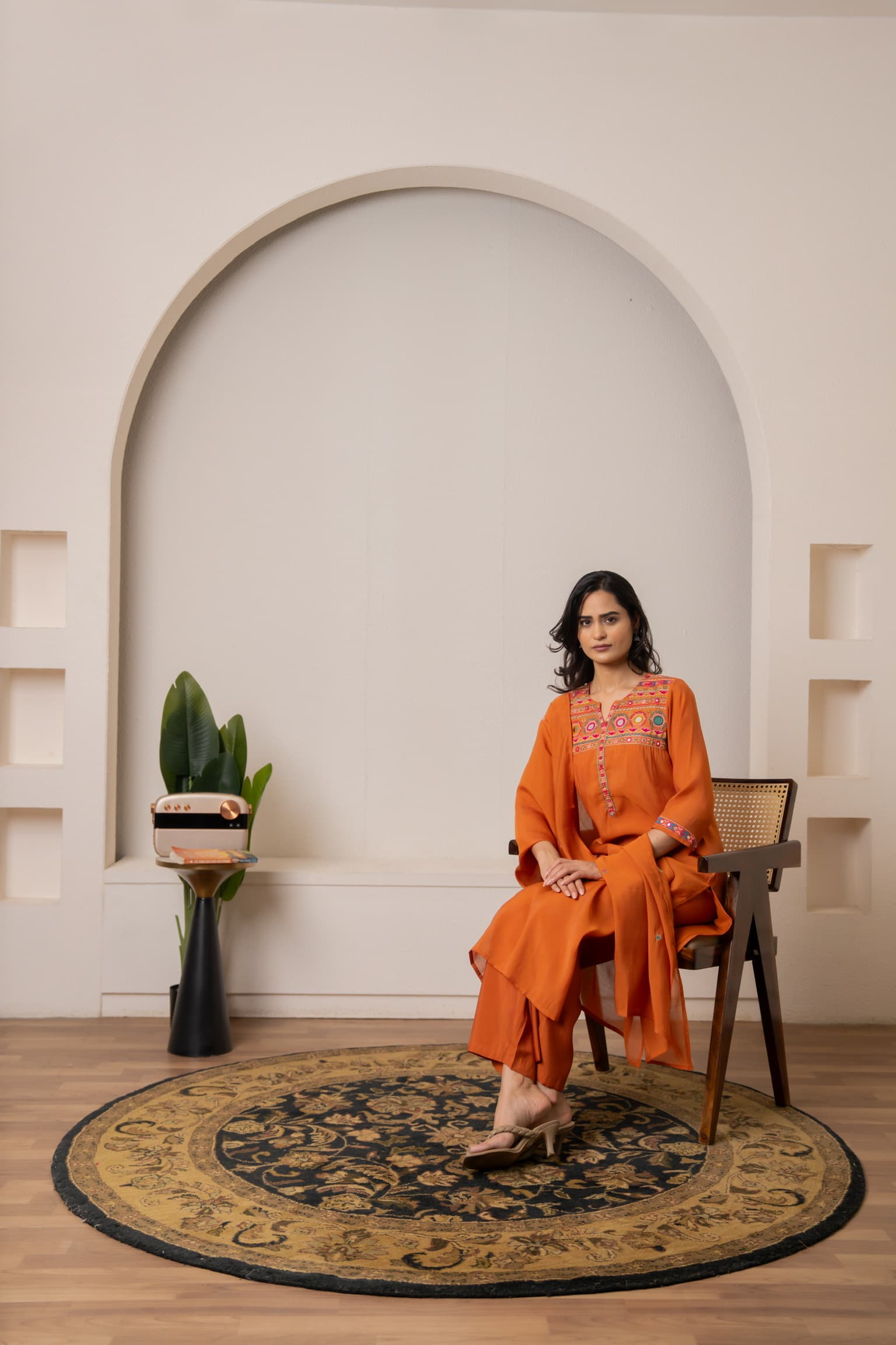 Terracotta Embroidered Kurta Set view 5