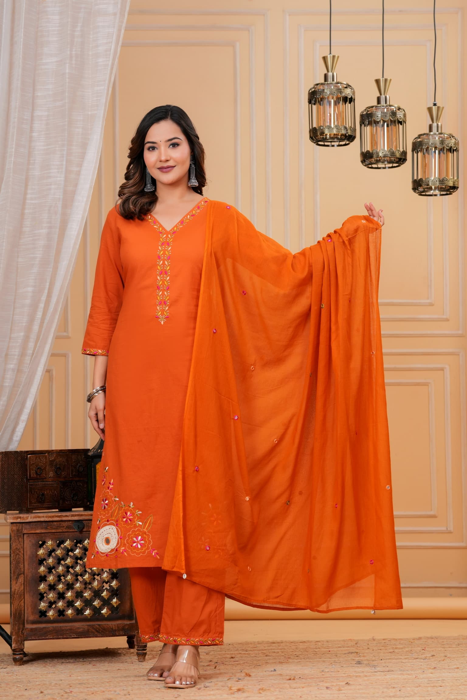 Terracotta Embroidered Kurta Set