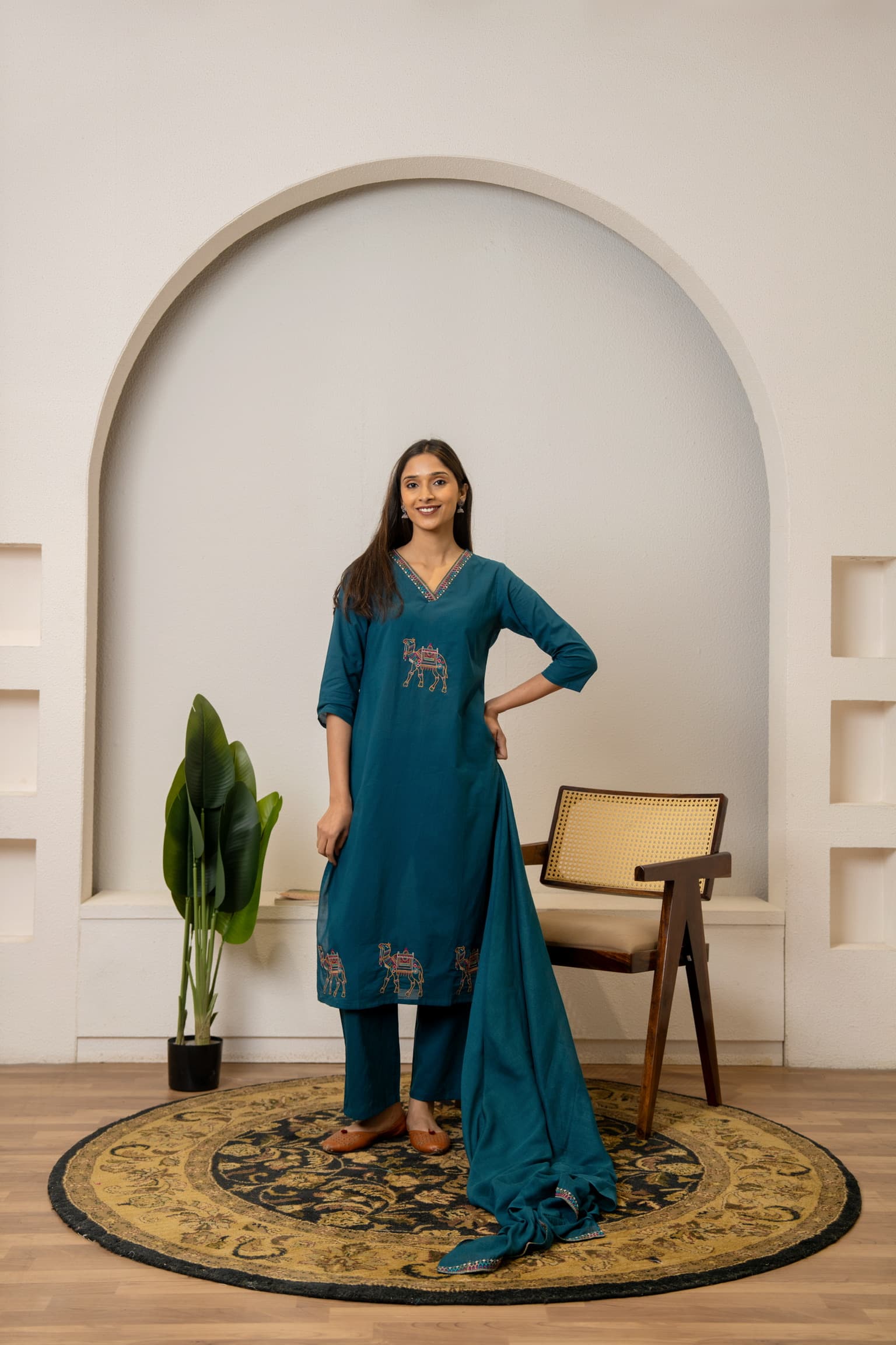 Teal Blue Embroidered Kurta Set