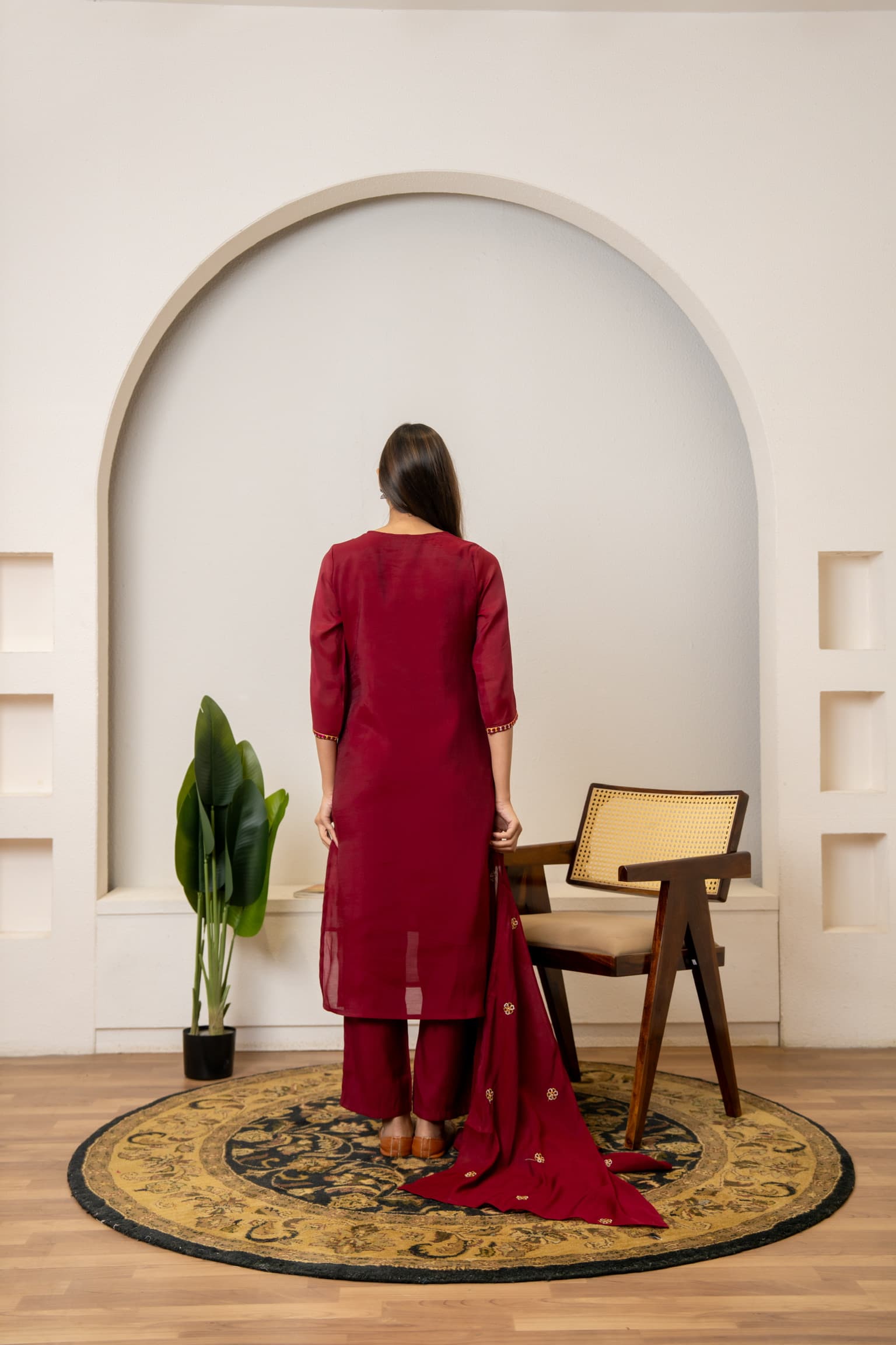 Maroon Embroidered Kurta Set