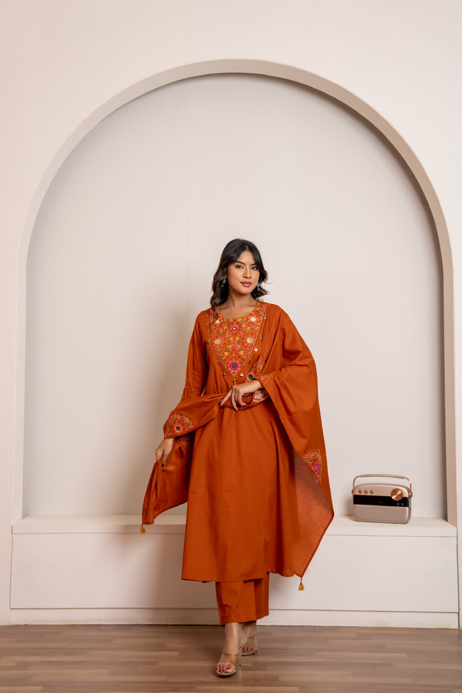 Terracotta Embroidered Kurta Set